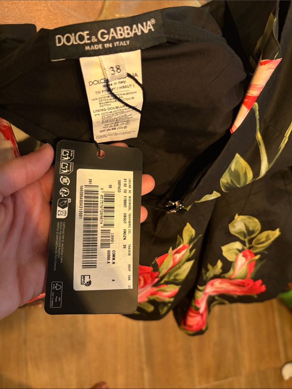 Dolce & Gabbana Black Floral Mini Dress with Red Roses size IT38 NWT - Picture 11 of 12